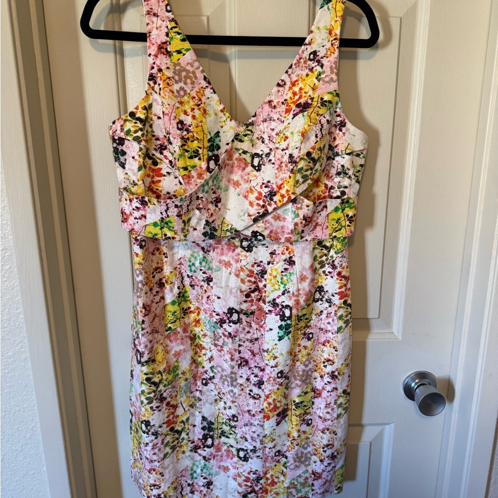 Jessica Simpson Pink Floral V-Neck Midi Dress with Yellow Accents
